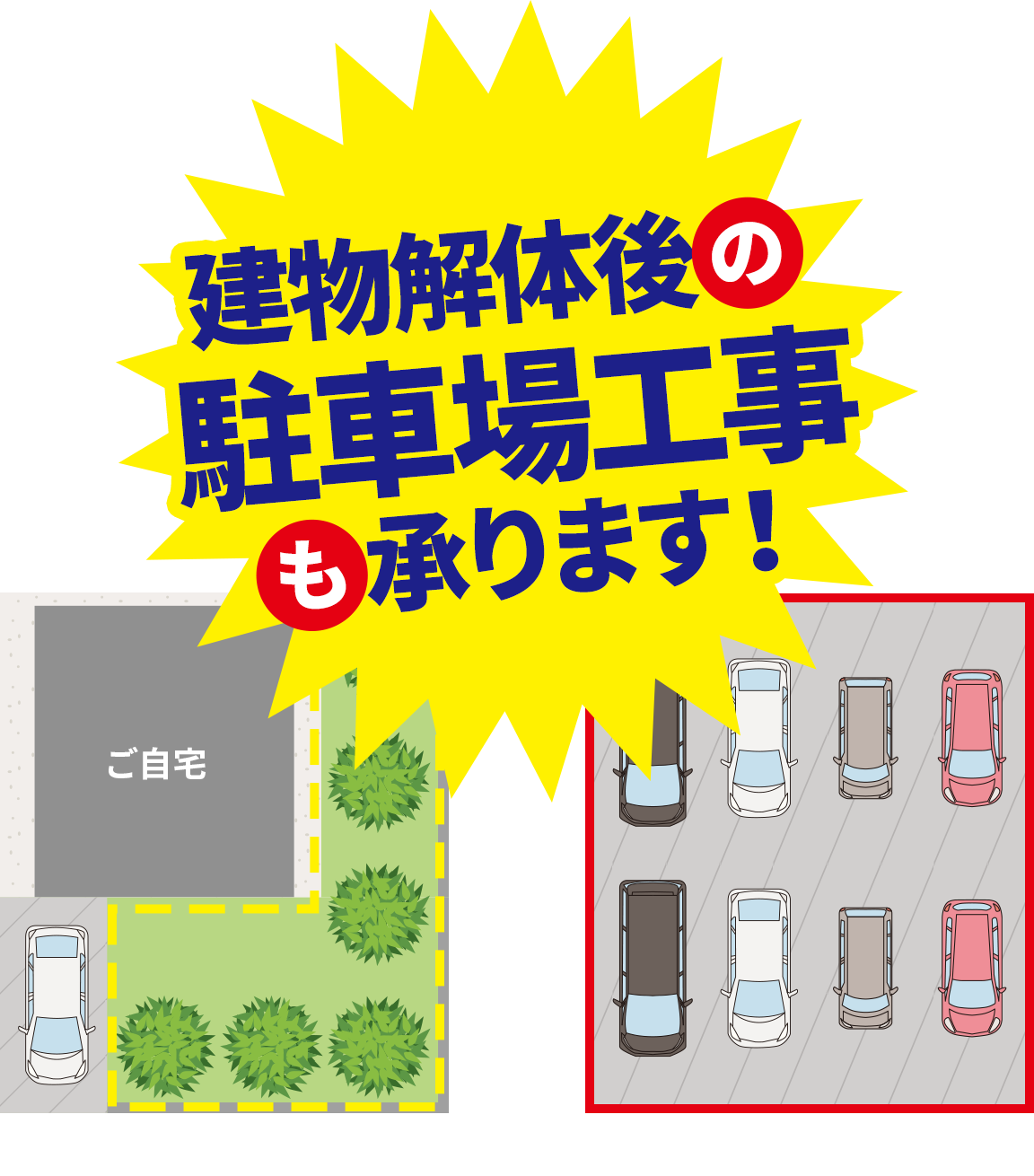 建物解体後の駐車場工事も承ります！